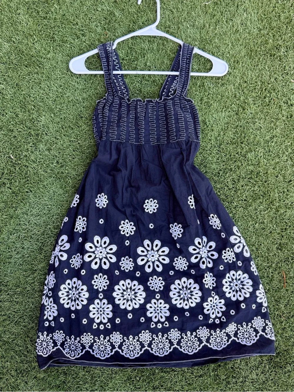 Max Studio Navy Dress with White Floral Embroidery